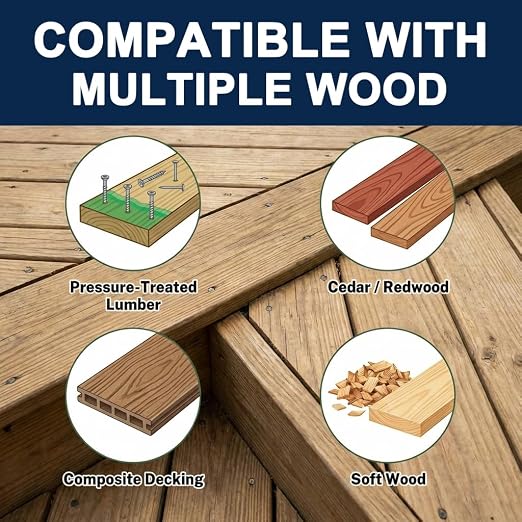 #8 x 1-5/8" Exterior Deck Screws (5 lb Box), Tan Epoxy Coated Wood Screws with T25 Star Bit, Type 17 Self-Drilling Point for Pressure-Treated Lumber, Rust Resistant Fasteners