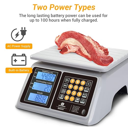 Waterproof Commercial Food Scale 66lb with Price Computing - Digital Rechargeable Scale for Meat, Seafood, Produce at Farmers Market, Butcher Shop, Food Truck, IPX7 Dual Large Display