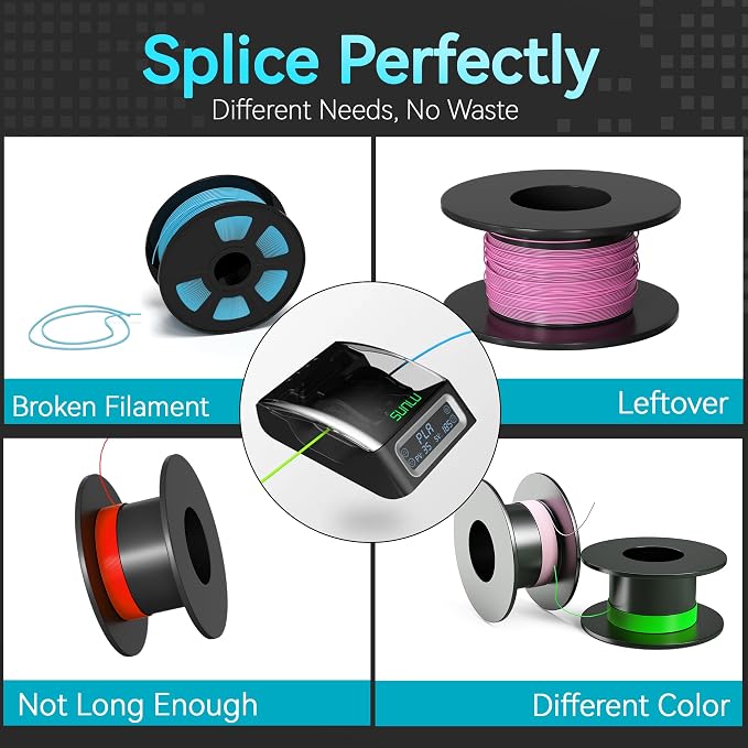 SUNLU Filament Connector, Filament Joiner Includes 200 PTFE Sleeves, Thread Splicer for 3D Printing Supplies Fast Heating Up to 240°C Compatible with 1.75mm PLA, PCL, ABS, PETG, PA/PC