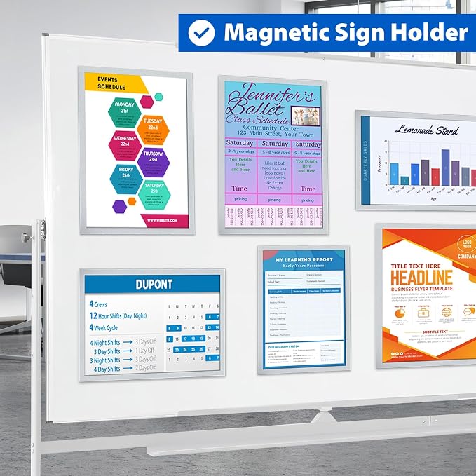 11" x 17" Magnetic Sign Holder, Self-Adhesive Double-Sided Display Frame for Glass, Window, Door, Wall – Magnetic Poster & Document Holder, 20 Pack, Silver