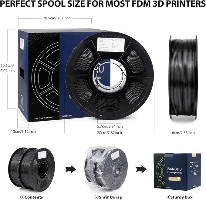 ASA Filament 1.75mm Bundle, UV/Heat/Weather Resistant 3D Printer Filament, Perfect for Outdoor Functional Parts, 2kg (4.4lbs) Spool - Black