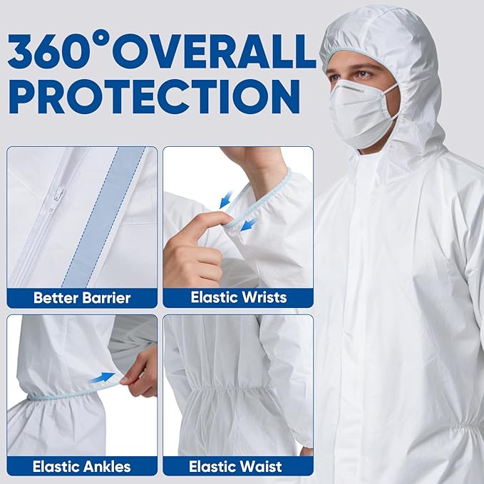 TICONN Hazmat Suit Disposable Coveralls, Full Body Protective Lab Coveralls, Breathable Paint Suit for Men Women