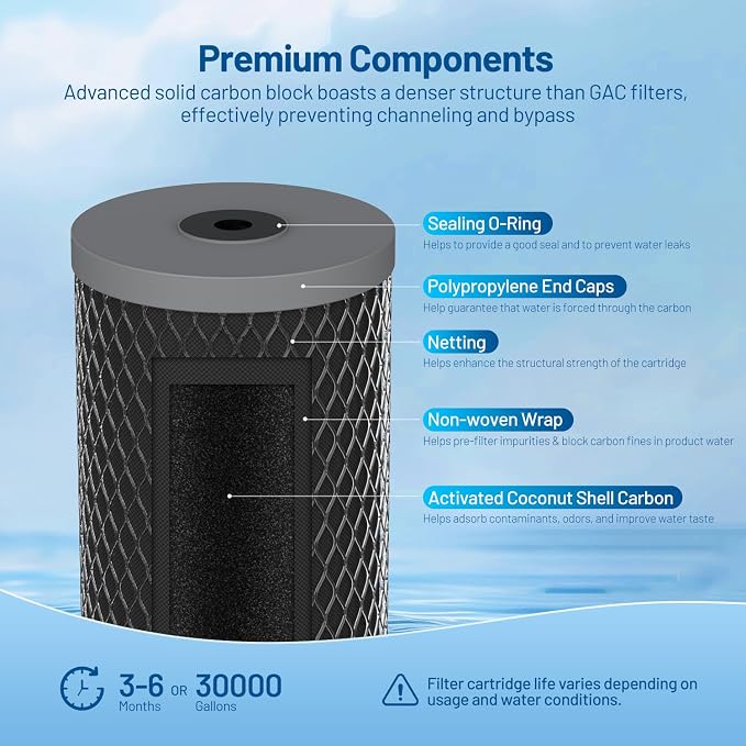 5 Micron 10" x 4.5" Whole House Carbon Block Water Filter Cartridge, 2 Pack | CTO Carbon Water Filter Replacement for FC15B, CTO10BB, EP-BB, EPM-BB, CTO-F10B-5, CB-45-1005, WFHDC8001