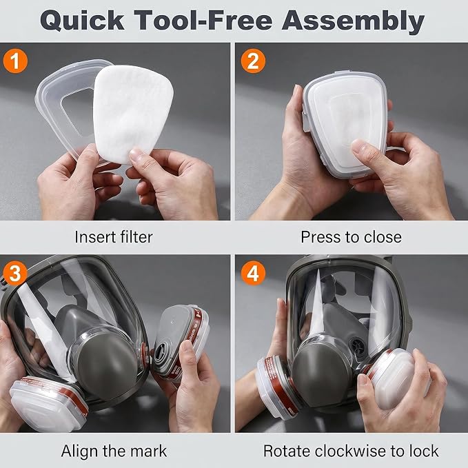 Full Face Respirator Mask with Filters, Gas Masks for Adult, Applicable to Dust, Paint, Chemicals, Gas, Epoxy Resin, DIY etc