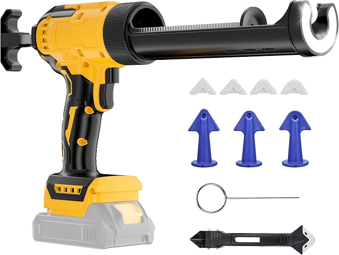 Cordless Caulking Gun Compatible With DeWalt 20V Max Battery(NO Battery) Electric Caulking Gun 10 Oz with Anti-Drip,Auto Retract,LED Light,6 Speed for Filling, Sealing, Repair