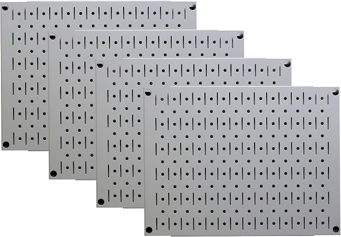 Wall Control Pegboard Wall Organizer Tiles Modular Grey Metal Pegboard Tiling Set - (4) 12-in Tall x 16-in Wide Gray Peg Board Panel Wall Storage Tiles - Easy to Install (Grey)