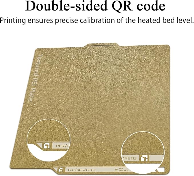 P2S Textured Build Plate with QR Code for P2S/X2D/P1S/P1P/A1/X1C (Gold) | 257x257mm Dual-Sided PEI Sheet, Spring Steel Flexible Magnetic Platform, Glue-Free Heated Bed, Strong Adhesion, Easy Removal