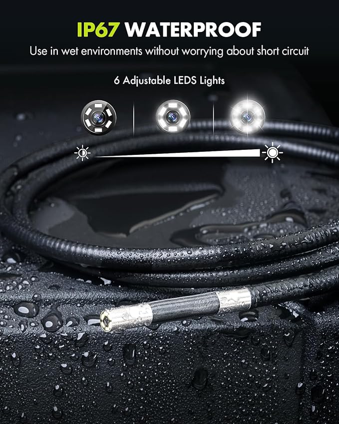 Anykit 360° 4 Ways Articulating Borescope, Industrial Endoscope with 0.26 in Articulated Snake Camera, Inspection Camera with 6 Adjustable LED Lights Compatible with Phone and Android - 3.3 FT