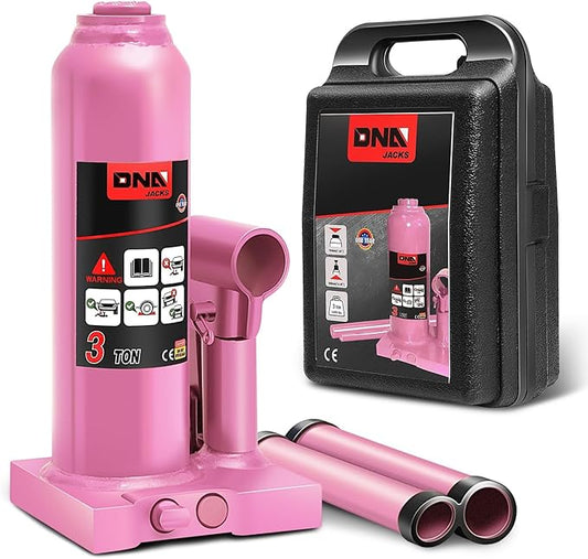 DNA Motoring 3 tons / 6000 lbs Lifting Automotive Welded Hydraulic Bottle Jack for Repair Vehicle, Pickup, Truck, w/Manual Handle, Pink,TOOLS-00349-PK