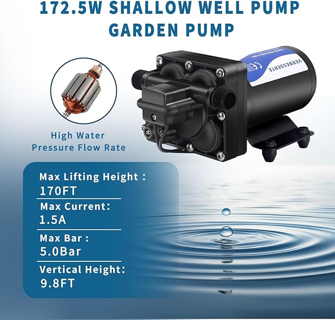 RV Fresh Water Pump 110V Water High Pressure Increase Booster Pump for Home Irrigation 5.5GPM 75PSI Marine Boat Washdown Pump Diaphragm on Demand Water Pump for Yard Garden Camp Yacht