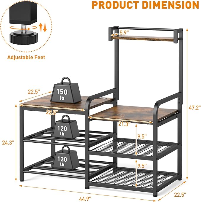 ikkle 3D Printer Table with Filament Storage Rack, Heavy Duty 3D Printer Stand with Power Outlet, 4-Tier 3D Print Desk & Filament Organized for Home Offices, Workshop, Studio (Brown)