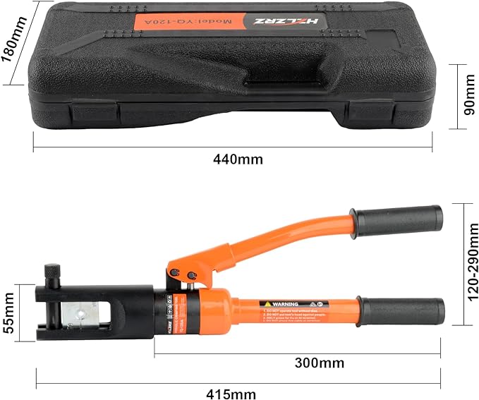 HZLZRZ 12 Tons Hydraulic Crimping Tool, Range 6AWG-4/0AWG(250MCM), Hydraulic Cable Lug Crimper with 8 Pairs of Dies for Hydraulic Wire Battery Cable Electrical Terminal Crimping Tool (YQ/120A)