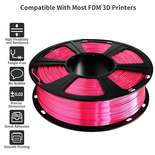 GIANTARM 3D Printer PLA Filament, Shiny Silk Rose Pink Magenta Toughness Enhanced Filament with 1.75mm Dimensional Accuracy +/-0.03mm, 1080 Feet per Roll, Vacuum Packaging, for Most 3D FDM Printer