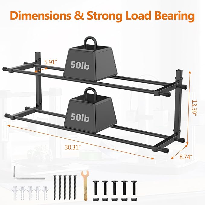 3D Printer Filament Storage Rack Wall Mount, Foldable Heavy Duty Metal Shelving with Adjustable Hole Spacing for TPU/ABS/Nylon Filament Rack, 3D Printer Accessories for Studios, Workshops 2 Pack