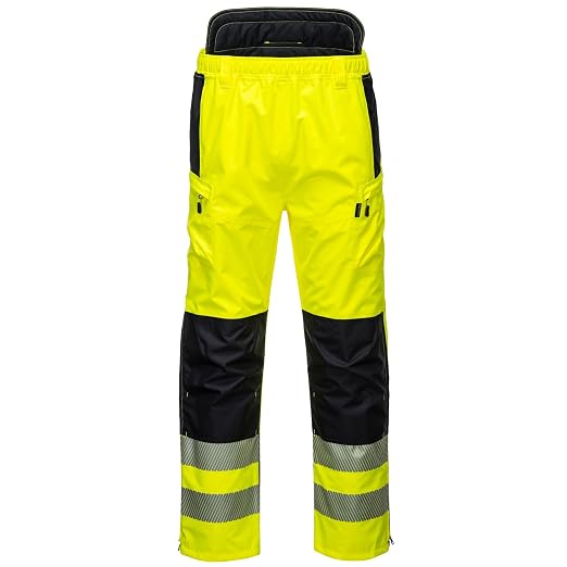 Portwest PW342 Men's PW3 Hi Vis Waterproof Safety Rain Pants, Lightweight and Flexible Workwear Yellow/Black, Large