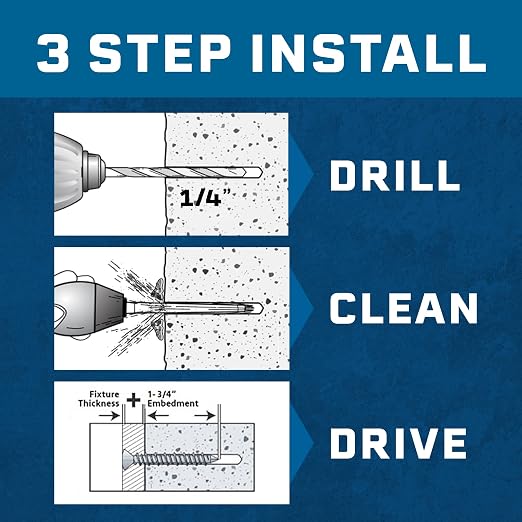 Tapcon 3/16 x 1-3/4 Inch Blue Climaseal® Star Head Concrete Anchors, 25 PCS, Corrosion Resistant Coating, Heavy-Duty Concrete and Masonry Screws, Superior Holding Strength, Drill Bit Sold Separately