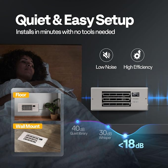 VIVOHOME Register Booster Fan - 4'' x 12'' Opening with Adjustable Louver - Smart Thermostat & 10-Speed Remote Control - AC Vent Fan for Floor, Ceiling, Wall - Quiet Operation (White)