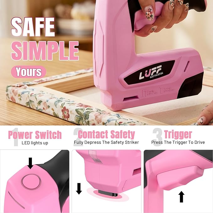 Electric Staple Gun - LUFF 2 in 1 4V Cordless Brad Nailer Kit with 2000Pcs Staples & Nails and Staple Remover，2000mAh Battery, Electric Stapler for Upholstery, Home DIY, Wood, Furniture Repair