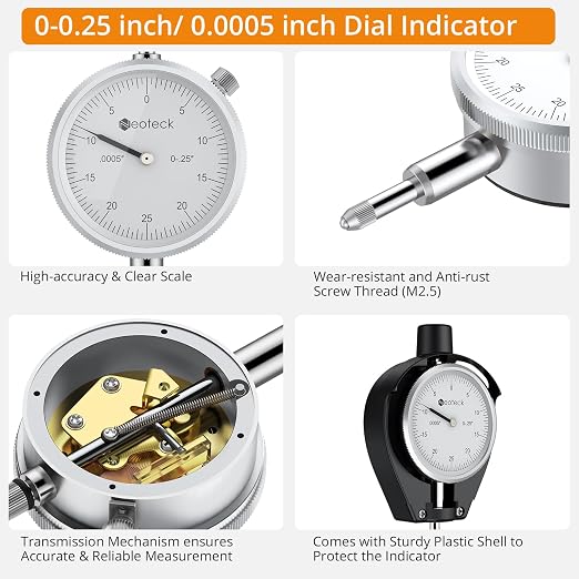 Neoteck Dial Bore Gauge with 0.7"-6"/0.0005" Measuring Range and 6" Measuring Depth Dial Bore Gauge Set with 23PCS Anvils Chrome Plated Handle & Insulated Grips for Engine Cylinder Measurement-Silver