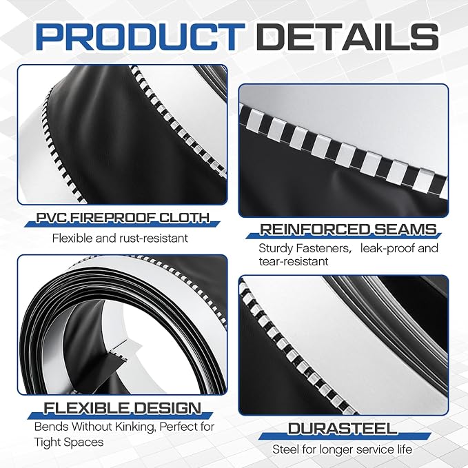 Zonon 6-1/2 x 100 ft Vinyl Flexible Duct Connector Canvas Duct Connector Roll for Dryers Range Hoods HVAC Kitchen and Other Household Scenarios