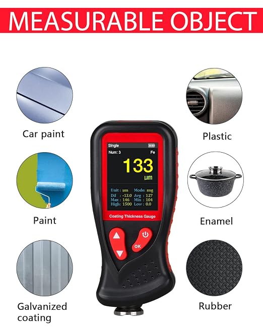 Wintact Car Paint Coating Thickness Gauge Rechargeable, Digital Mil Thickness Meter, Paint Depth Tester for Checker Automotive Original Coating