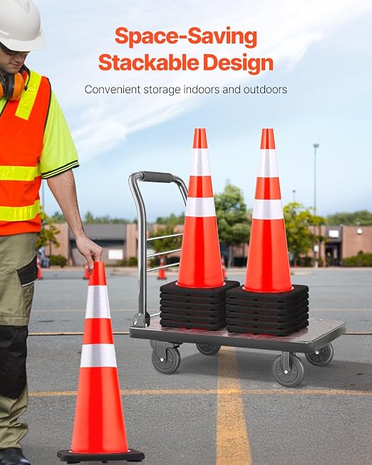 VEVOR Safety Cones, 6 Pack 36" Traffic Cones, PVC Orange Construction Cones with Reflective Collars and Black Weighted Base, for Traffic Control, Driveway Road Parking and School Improvement