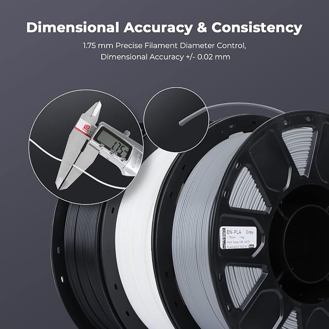 Creality PLA Filament 1.75mm, Tough and Durable 3D Printer Filament with +/-0.02mm Accuracy, Smooth Printing 1KG Spool, Grey