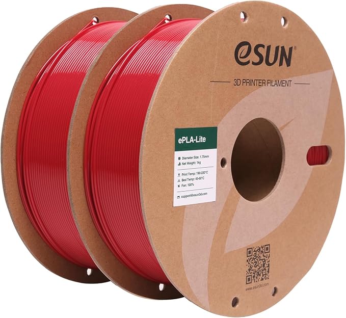 eSUN PLA Filament 1.75mm, High Toughness 3D Printer Filament Upgraded PLA Filament, Dimensional Accuracy +/- 0.03mm, 1KG per Spool, 2 Spools 3D Printing Filament, Fire Engine Red