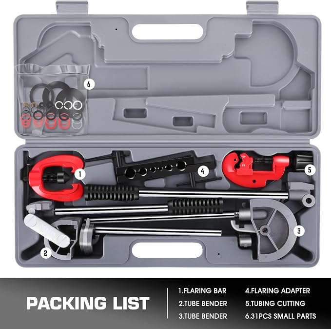 DNA MOTORING 3 in 1 Double Single Flaring Tools Kit, Flare Tool Kit Including 180 Degree Pipe Bender, Tubing Cutter For Copper, Brass, Air Conditioning Pipelines, TOOLS-00544