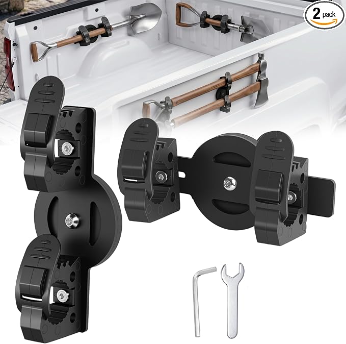 Magnetic Tool Holder for Truck, Double Tier No-Drill Quick Release Shovel Mount Bracket for Utility Tool Organizer Rubber Clamp for Garage, RV, Trailer, Cruise, ATV Storage Molle Panel Accessories