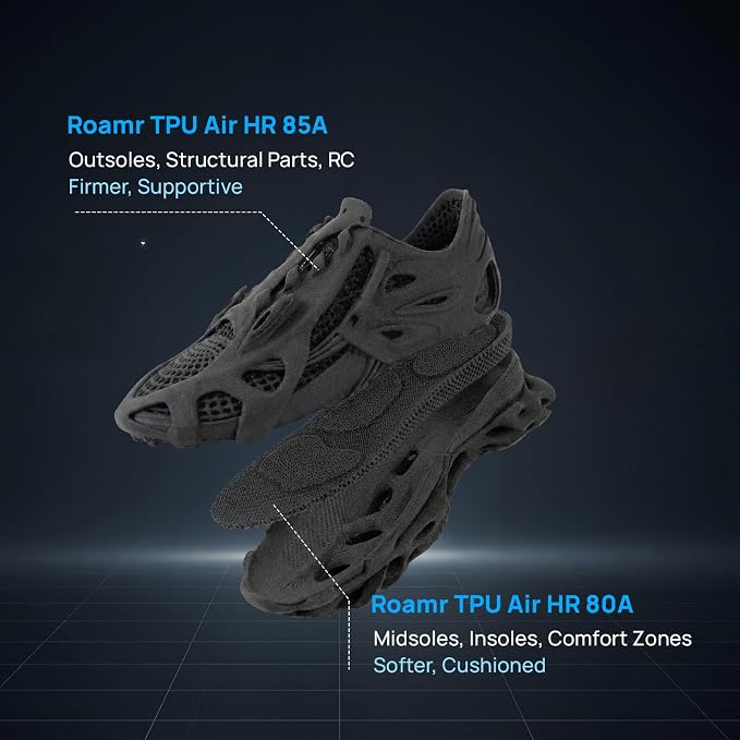 Siraya Tech Roamr TPU Air HR 85A Flexible 3D Filament, High Resilience Foaming, 68A-85A Variable Hardness, Lightweight Matte Structural TPU for Shoe Outsoles & RC Parts (800g, Noir)