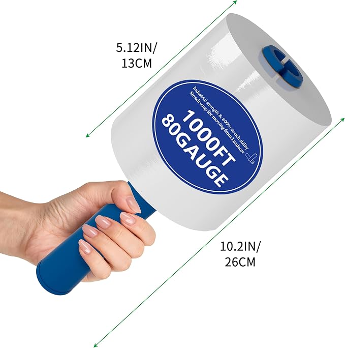 6Pack 5in x1000Ft 80Gauge Mini Stretch Wrap Heavy Duty 800%Stretch 2Handles | stretch wrap Film-800% stretch secures pallets,furniture & fragile items firmly,perfect for moving,storage,warehouse,shipping
