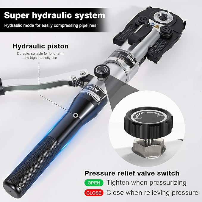 VOIDX Crimping Tool Hydraulic Copper Pipe Crimper with 1/2 3/4 1 Inch Jaw for Copper Tube Fittings Perfect for Confined Areas and Tee Fittings