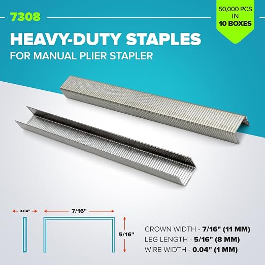 IDL Packaging Heavy Duty Staples for Stapling Plier HSP-12, 7/16" x 5/16" x 0.04" (10 Boxes, 50000 pcs) - Non-Rusting, Durable Stainless Steel - Zinc-Plated Industrial