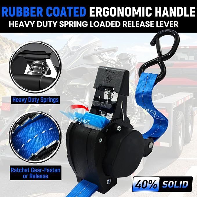 Retractable Ratchet Straps (Patented-2pack) - 1 inch x 10Feet (1,800lb Break Strength) Auto Self Retracting Tie Down Straps - Self Retractable Straps with Refletcive for Motorcyle, Truck or Cargo