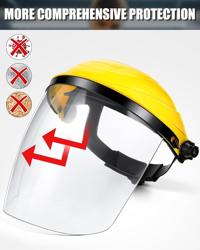 Tellegloww 8 Pack Safety Face Shield for Grinding and Cutting, Full Impact Resistant Face Shield Mask for Work Chemical Woodworking (Yellow)
