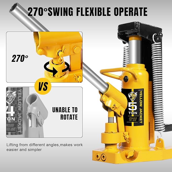 YELLOW JACKET Toe Jack 2.5 Ton Toe/ 5 Ton Top Capacity Hydraulic Machine Jack Lift,Air Hydraulic Claw Jack for Car Repair,Machinery,Industry Equipment