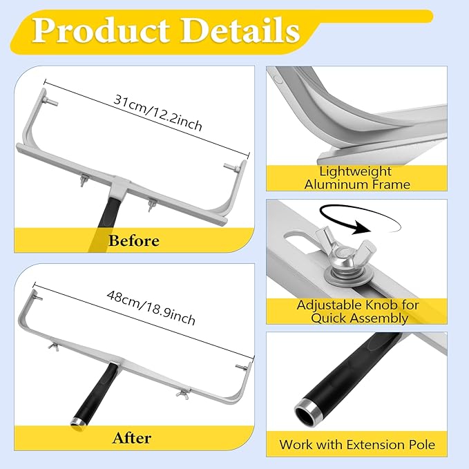 18 Inch Paint Roller Kit, 14 Pack Paint Roller Set with 2-4 Ft Extension Pole, Paint Tray Liners with Plastic Sheeting for Painting Walls Ceilings House Corner Stain (White and Yellow)