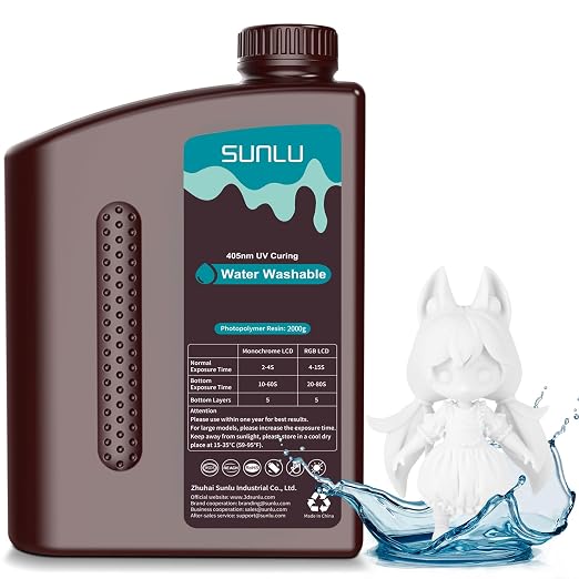 SUNLU 2kg Water Washable 3D Printer Resin, Fast Curing Low Shrinkage, High Precision Photopolymer Resin for LCD/DLP/SLA Printers,395 to 405nm UV Resin, 2000g White