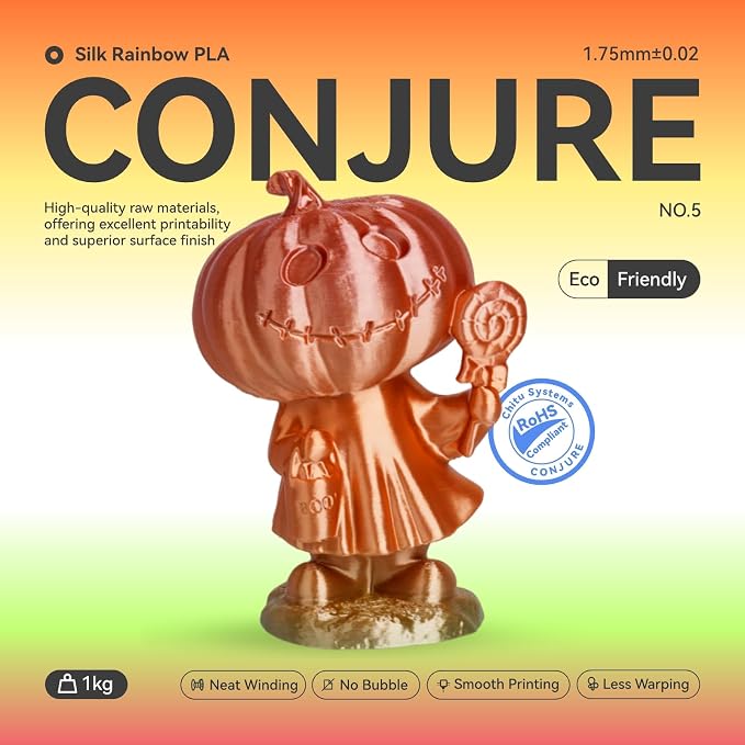 Conjure Silk Rainbow PLA 3D Printer Filament, Multicolor Rainbow PLA Red Orange Yellow Green Macaron Filament 1.75mm 3D Printing Filament 1KG/2.2LB