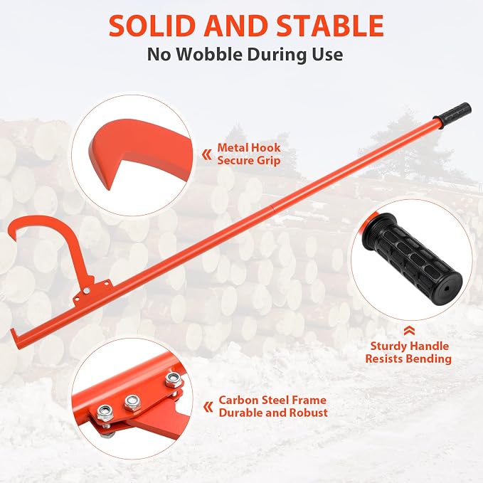 60" Long Handle Log Lifter, Adjustable Heavy Duty Log Roller, Cant Hook with Rubber Grip, Logging Tool for Rolling Log (Orange)