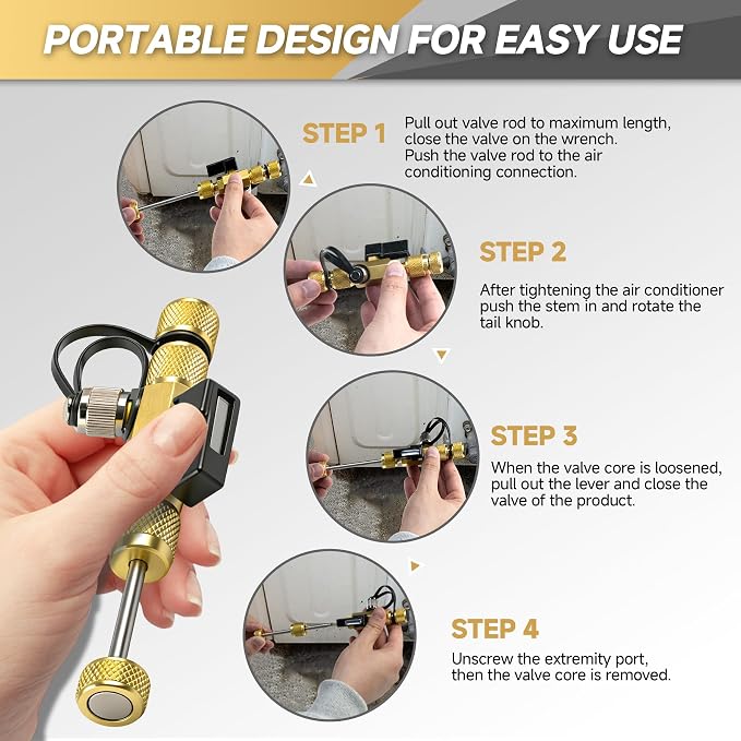 2026 Upgrade Vacuum-Rated Valve Core Removal Tool, 2 Sizes 1/4 inch and 5/16 inch, For A2L Refrigerant, Mega Flow Vacuum-Rated Core Removal Tool,20 Microns Vacuum,Fast Recovery&Evacuation,Metal Handle