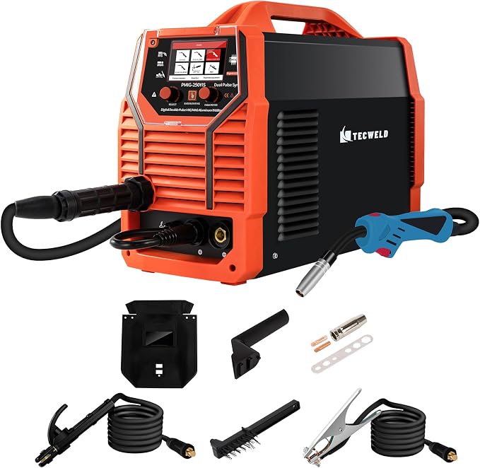 250A 220V 7-in-1 MIG Welder with Double Pulse & Large LED Display – Gas/Gasless Flux Core, Spot Welding, Stick, Lift TIG, Single/Dual Pulse Aluminum Welding Machine