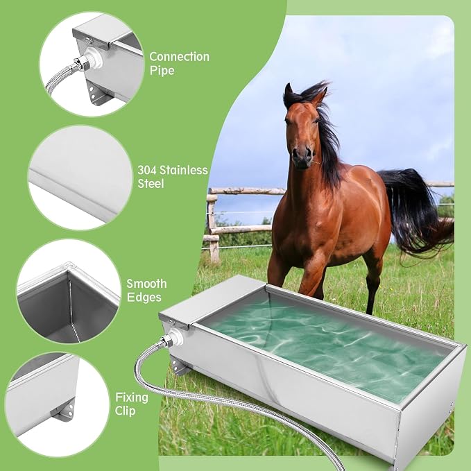 Stainless Steel Cattle Drinking Bowl, Horse Cattle Drinker, Automatic Drinking Bowl with Hanging Float Valve, 7.5 Liters, Drinking Bowl for Horses, Cattle, Sheep, Dogs