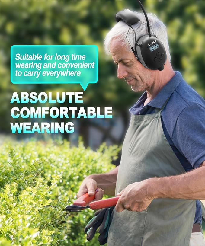 ZOHAN AM/FM Radio Headphone with Digital Display,Ear Protection Noise Reduction Earmuffs,Comfortable Hearing Protector