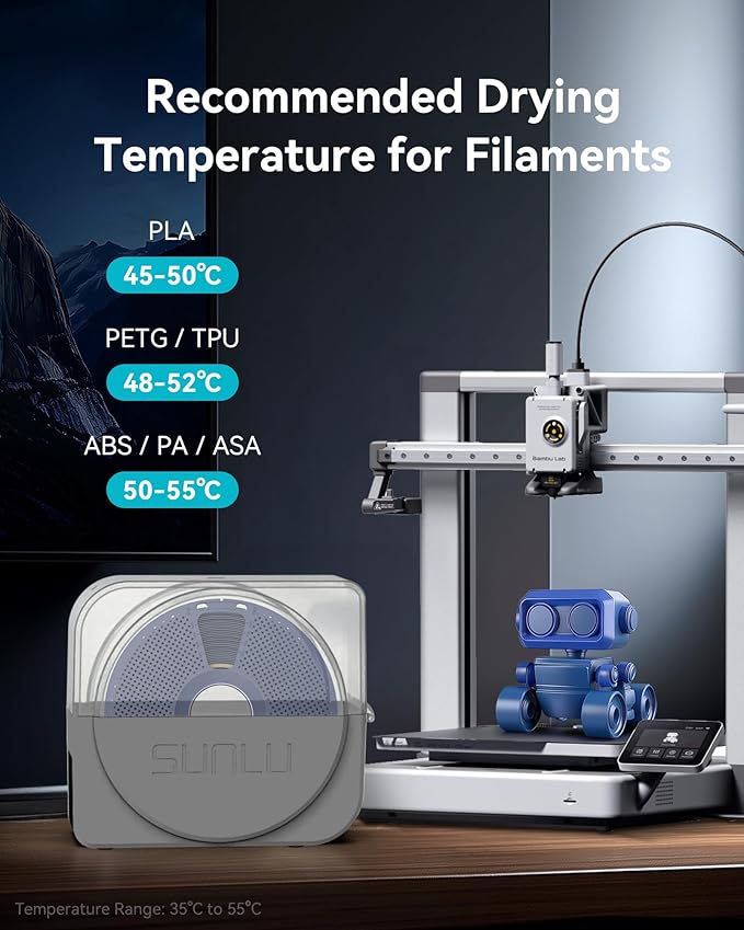 SUNLU Official Filament Dryer S1 Plus, Built-in Circulation Fan, Filament Dryer Box Storage Box for 3D Printer Filament 1.75 2.85 3.00, S1 Plus Grey