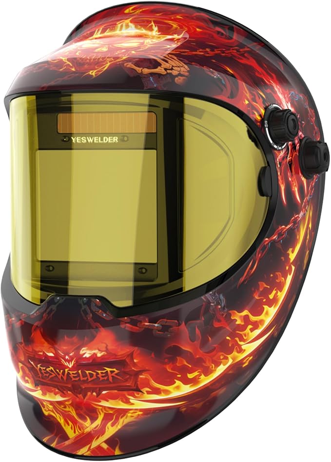 YESWELDER Panoramic View True Color Solar Powered Auto Darkening Welding Helmet & Blue Light Blocking Replacement Lens