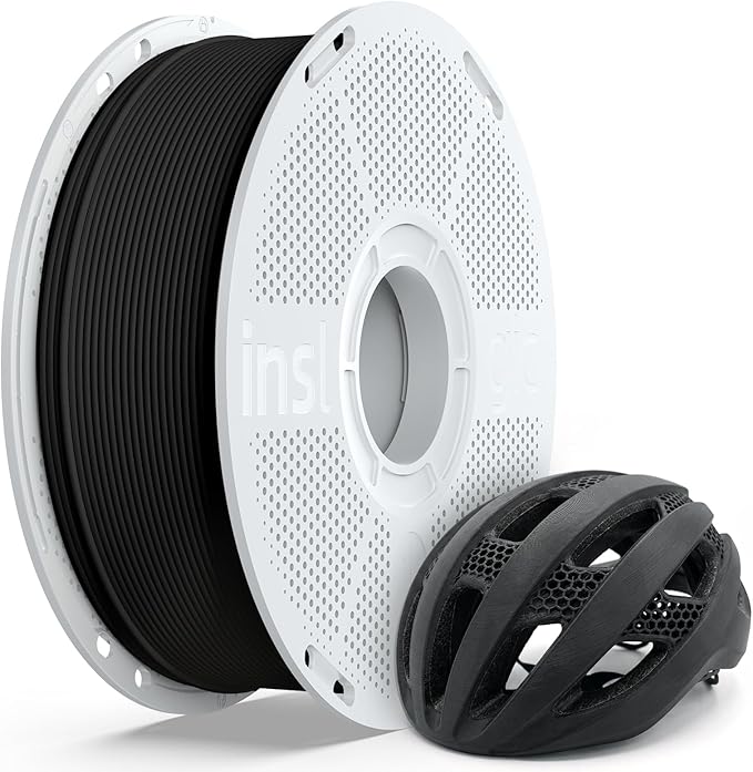 Inslogic PA6-CF20 Carbon Fiber Nylon Filament 1.75mm Black 1kg Spool, 20% Carbon Fiber Reinforced PA6 Filament, Low Warp & Wear Resistant for Functional Parts & Industrial Tools