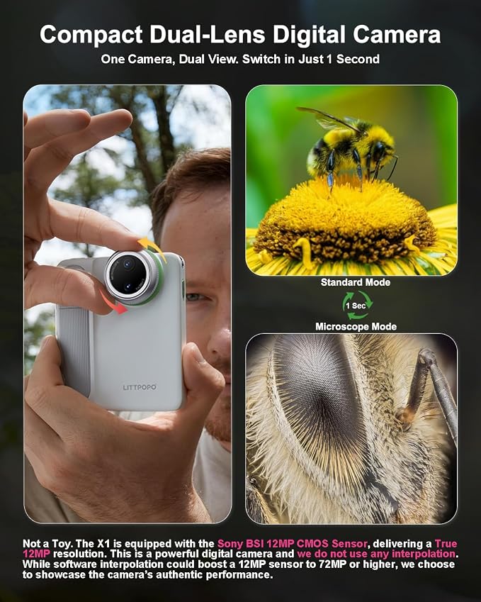 MicroCam-X1 4K Digital Camera, 12MP BSI CMOS Sensor, 400X Microscope, 4K Video, Autofocus, 3.5" LCD | Compact Kids Camera for STEM Learning | Point & Shoot, Portable, Travel, Ideal Gift | 128GB