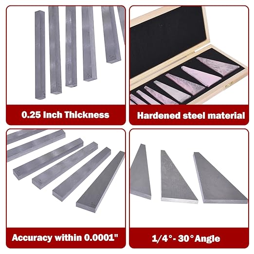 findmall 12Pcs Accuracy Angle Block Set Machinist Tool Angle Gauge Block 1/4°- 30°Lathes Milling Ground Gauge Angle Gage Inspection Block Set